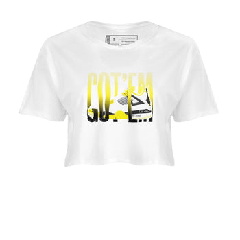 AJ4 Vivid Sulfur shirt to match jordans Wiggling Gotem sneaker tees Air Jordan 4 Vivid Sulfur SNRT Sneaker Release Tees White 2 crop length shirt