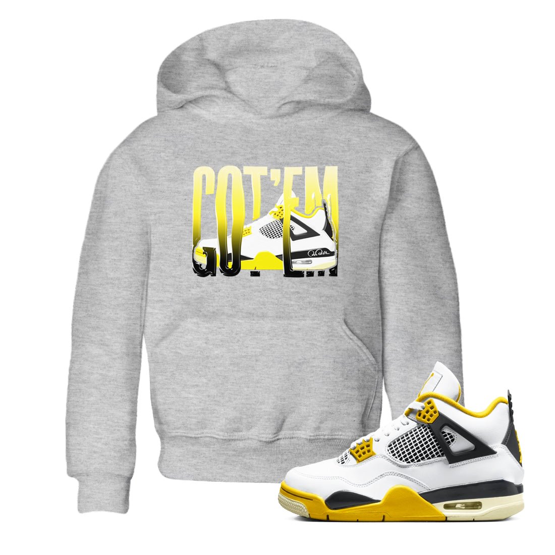 AJ4 Vivid Sulfur shirt to match jordans Wiggling Gotem sneaker tees Air Jordan 4 Vivid Sulfur SNRT sneaker release tees baby toddler Heather Grey 1 cotton Shirt