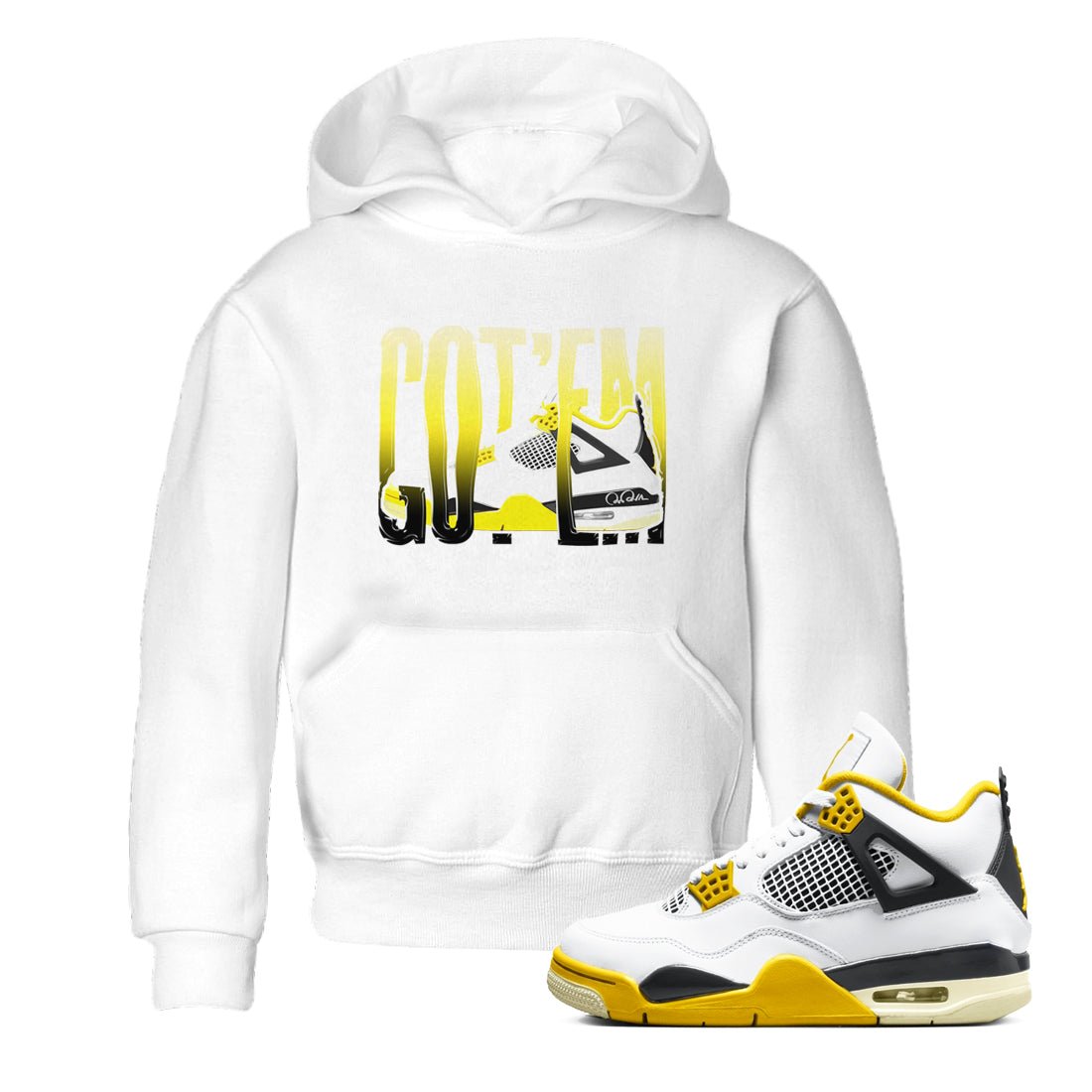 AJ4 Vivid Sulfur shirt to match jordans Wiggling Gotem sneaker tees Air Jordan 4 Vivid Sulfur SNRT sneaker release tees baby toddler White 1 cotton Shirt