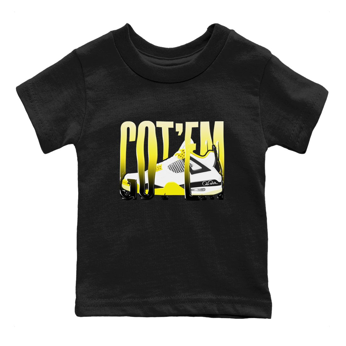 AJ4 Vivid Sulfur shirt to match jordans Wiggling Gotem sneaker tees Air Jordan 4 Vivid Sulfur SNRT sneaker release tees baby toddler Black 2 cotton Shirt