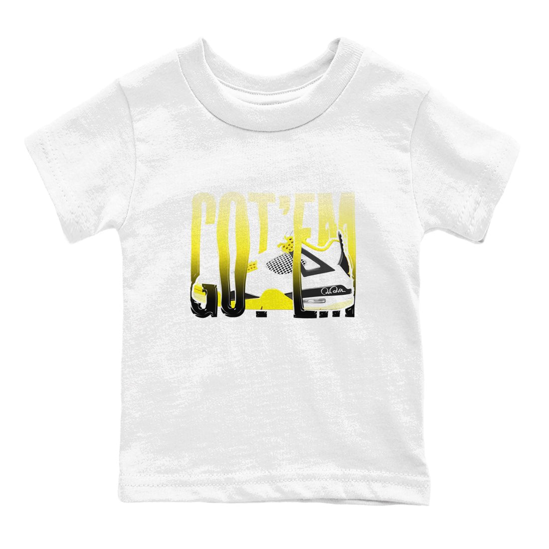 AJ4 Vivid Sulfur shirt to match jordans Wiggling Gotem sneaker tees Air Jordan 4 Vivid Sulfur SNRT sneaker release tees baby toddler White 2 cotton Shirt
