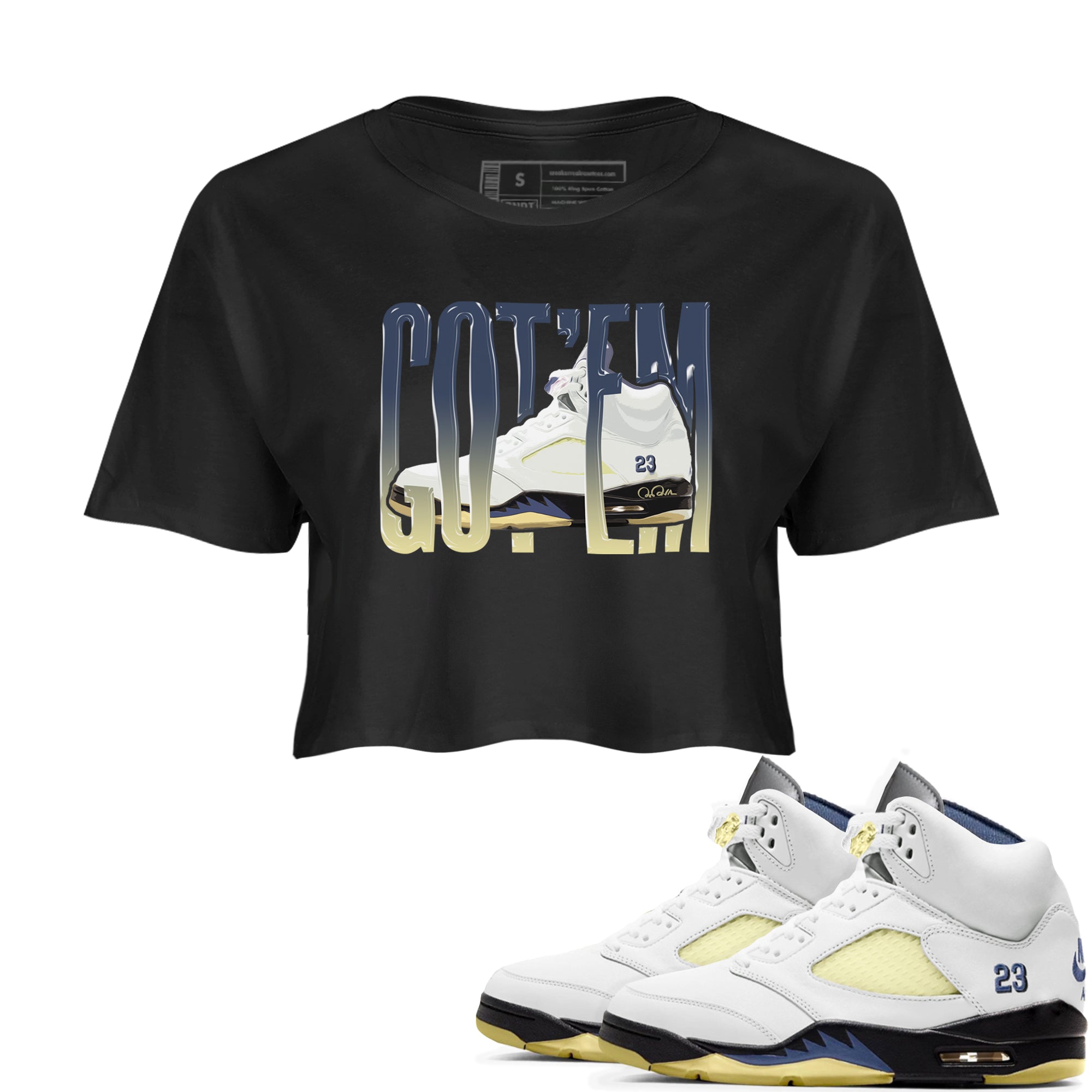 Air Jordan 5 A Ma Maniere x Photon Dust shirt to match jordans Wiggling Gotem sneaker tees Jordan 5 A Ma Maniere "Dawn" SNRT Sneaker Release Tees Black 1 Crop T-Shirt