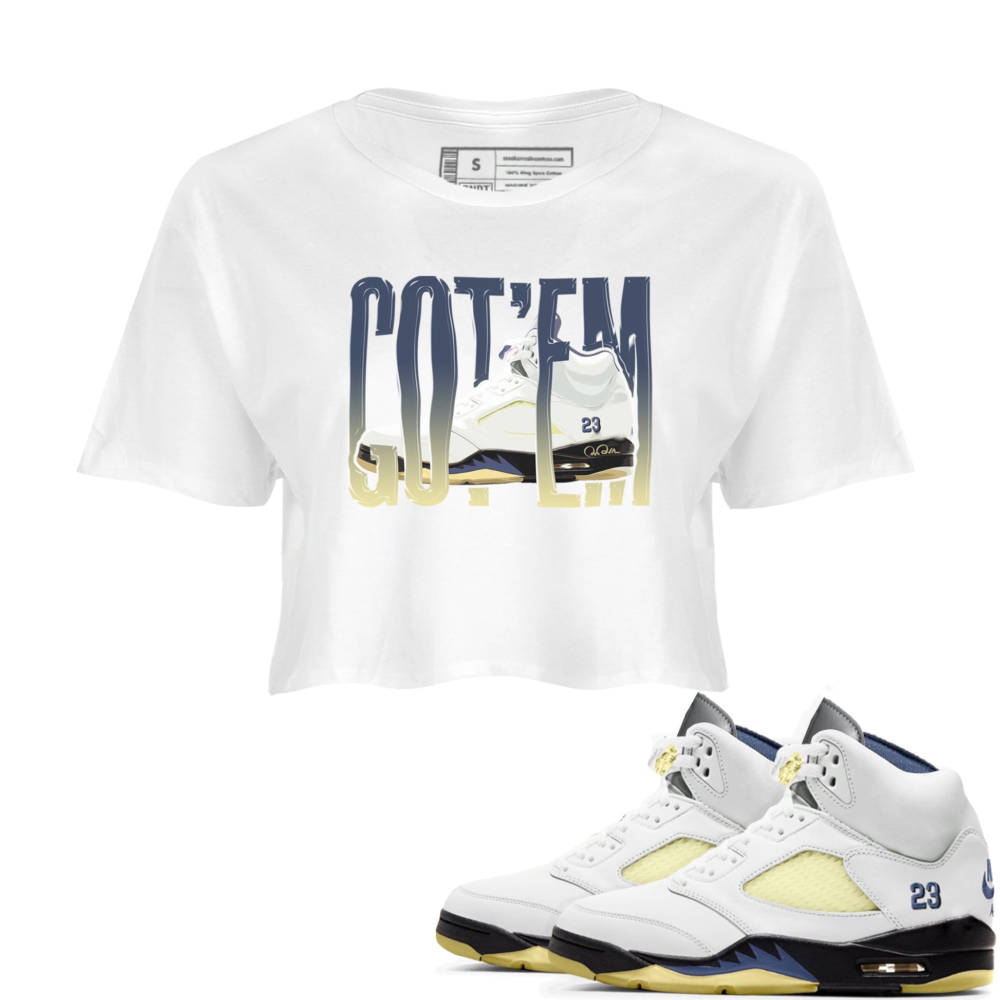 Air Jordan 5 A Ma Maniere x Photon Dust shirt to match jordans Wiggling Gotem sneaker tees Jordan 5 A Ma Maniere "Dawn" SNRT Sneaker Release Tees White 1 Crop T-Shirt