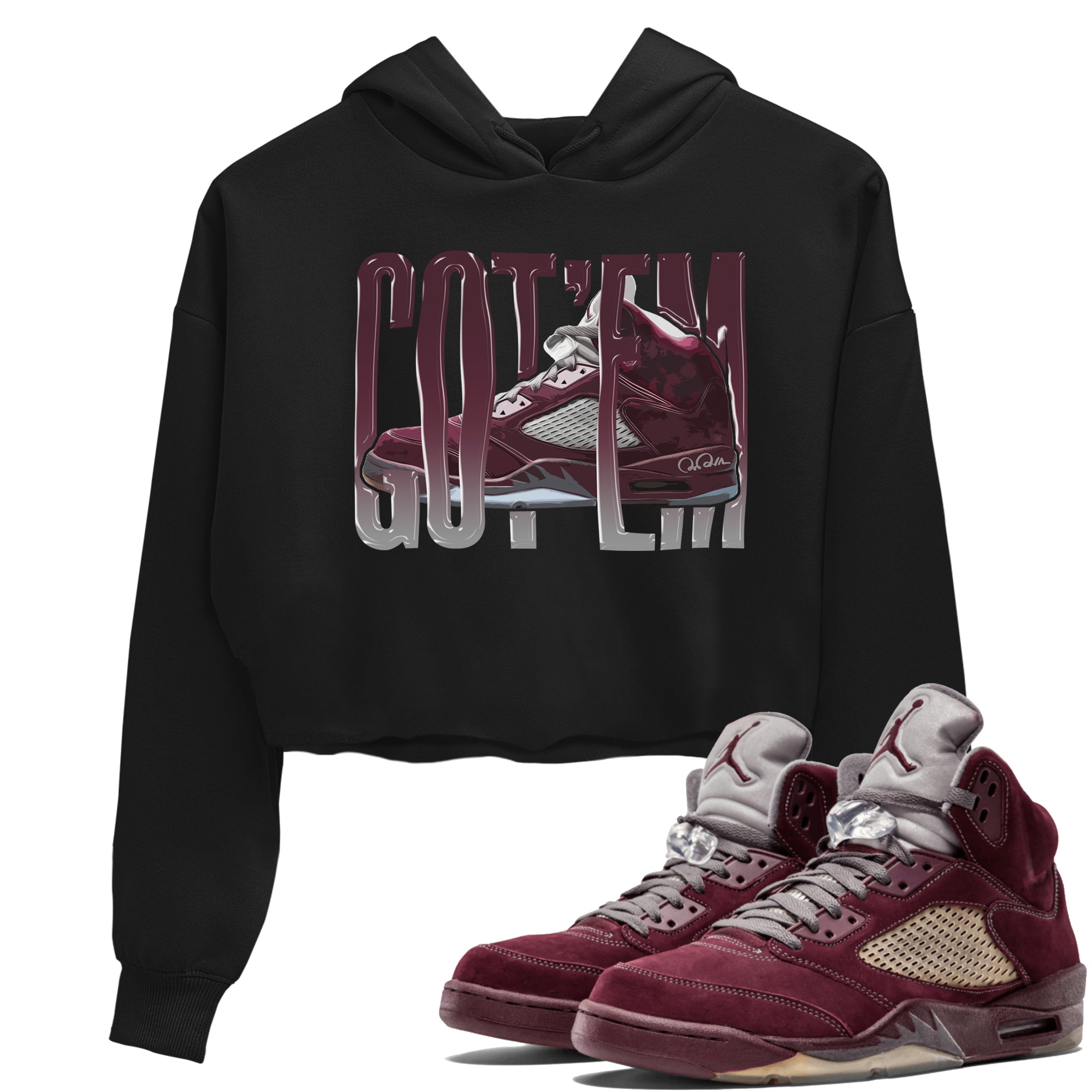 Air Jordan 5 Burgundy Sneaker Match Tees Wiggling Gotem Sneaker Tees AJ5 Burgundy Sneaker Release Tees Women's Shirts Black 1