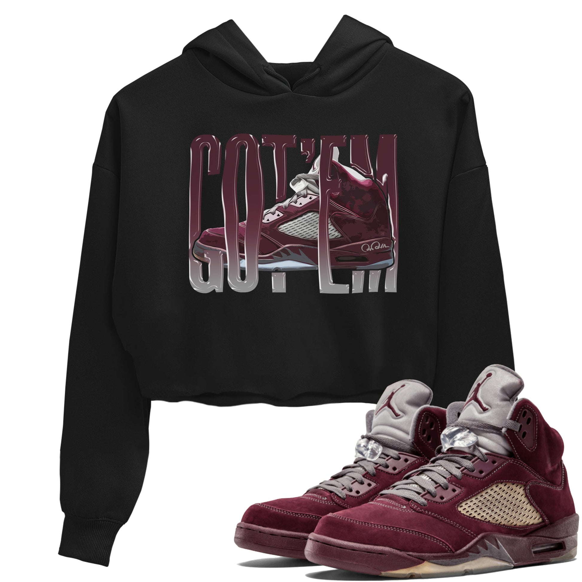 Air Jordan 5 Burgundy Sneaker Match Tees Wiggling Gotem Sneaker Tees AJ5 Burgundy Sneaker Release Tees Women's Shirts Black 1