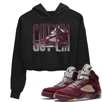 Air Jordan 5 Burgundy Sneaker Match Tees Wiggling Gotem Sneaker Tees AJ5 Burgundy Sneaker Release Tees Women's Shirts Black 1