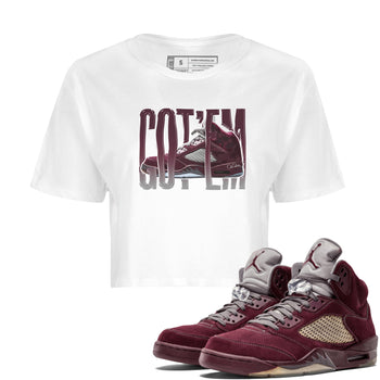 Air Jordan 5 Burgundy Sneaker Match Tees Wiggling Gotem Sneaker Tees AJ5 Burgundy Sneaker Release Tees Women's Shirts White 1