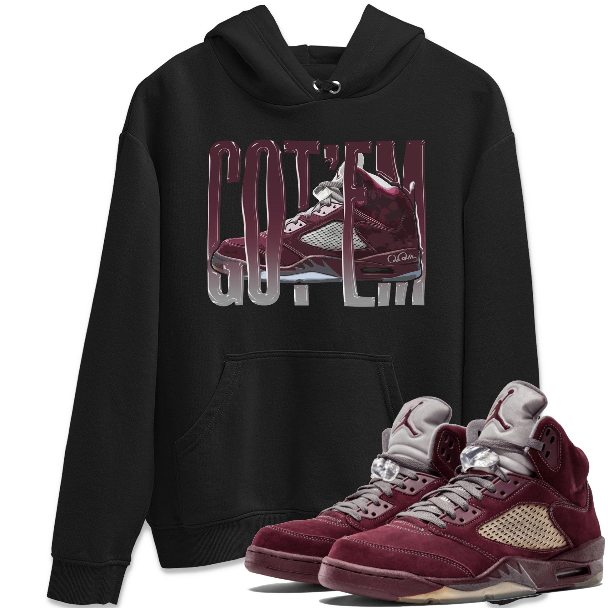 Air Jordan 5 Burgundy Sneaker Match Tees Wiggling Gotem Sneaker Tees AJ5 Burgundy Sneaker Release Tees Unisex Shirts Black 1