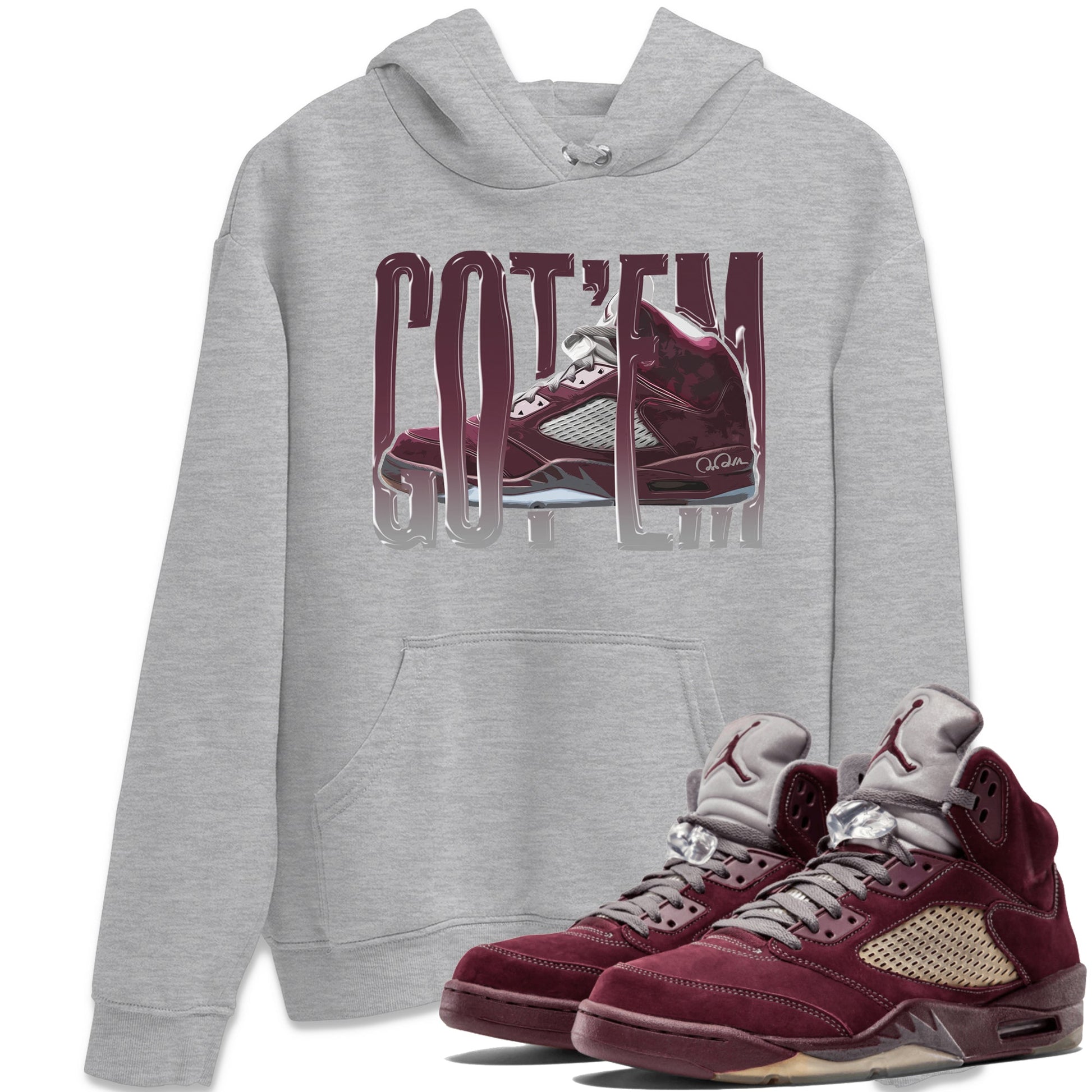 Air Jordan 5 Burgundy Sneaker Match Tees Wiggling Gotem Sneaker Tees AJ5 Burgundy Sneaker Release Tees Unisex Shirts Heather Grey 1
