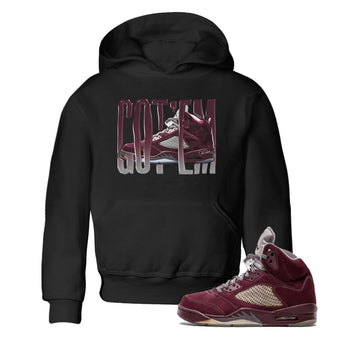 Air Jordan 5 Burgundy Sneaker Match Tees Wiggling Gotem Sneaker Tees AJ5 Burgundy Sneaker Release Tees Kids Shirts Black 1