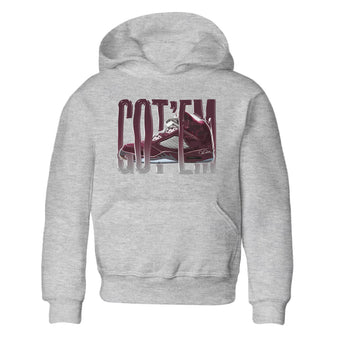 Air Jordan 5 Burgundy Sneaker Match Tees Wiggling Gotem Sneaker Tees AJ5 Burgundy Sneaker Release Tees Kids Shirts Heather Grey 2