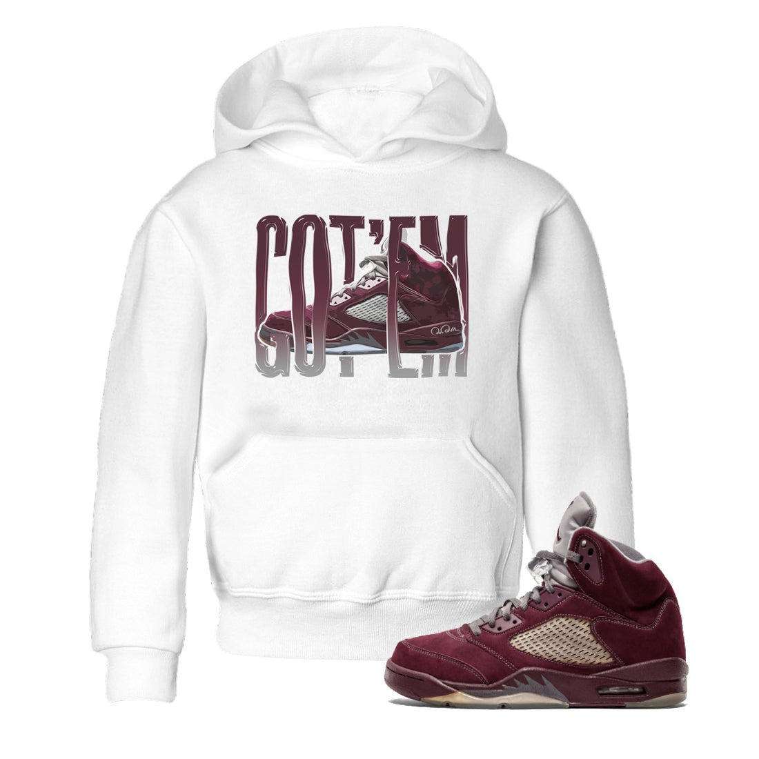 Air Jordan 5 Burgundy Sneaker Match Tees Wiggling Gotem Sneaker Tees AJ5 Burgundy Sneaker Release Tees Kids Shirts White 1