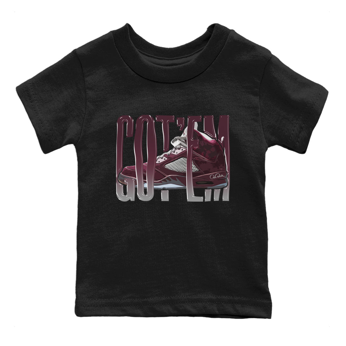 Air Jordan 5 Burgundy Sneaker Match Tees Wiggling Gotem Sneaker Tees AJ5 Burgundy Sneaker Release Tees Kids Shirts Black 2