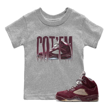 Air Jordan 5 Burgundy Sneaker Match Tees Wiggling Gotem Sneaker Tees AJ5 Burgundy Sneaker Release Tees Kids Shirts Heather Grey 1