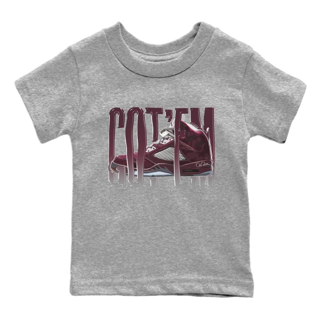 Air Jordan 5 Burgundy Sneaker Match Tees Wiggling Gotem Sneaker Tees AJ5 Burgundy Sneaker Release Tees Kids Shirts Heather Grey 2