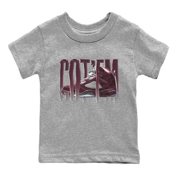 Air Jordan 5 Burgundy Sneaker Match Tees Wiggling Gotem Sneaker Tees AJ5 Burgundy Sneaker Release Tees Kids Shirts Heather Grey 2
