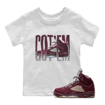Air Jordan 5 Burgundy Sneaker Match Tees Wiggling Gotem Sneaker Tees AJ5 Burgundy Sneaker Release Tees Kids Shirts White 1