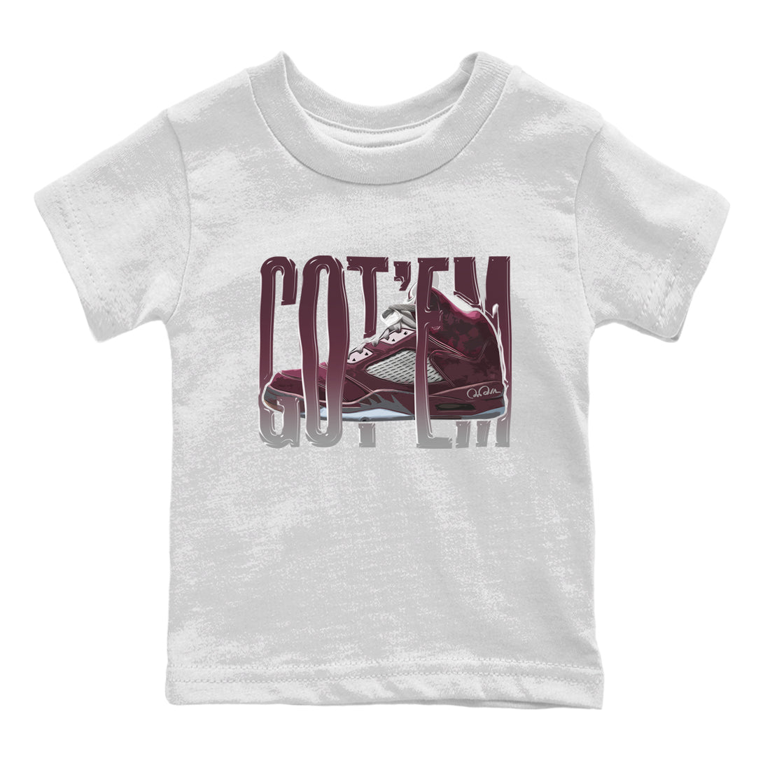 Air Jordan 5 Burgundy Sneaker Match Tees Wiggling Gotem Sneaker Tees AJ5 Burgundy Sneaker Release Tees Kids Shirts White 2