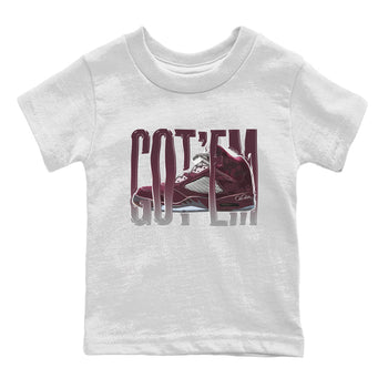 Air Jordan 5 Burgundy Sneaker Match Tees Wiggling Gotem Sneaker Tees AJ5 Burgundy Sneaker Release Tees Kids Shirts White 2