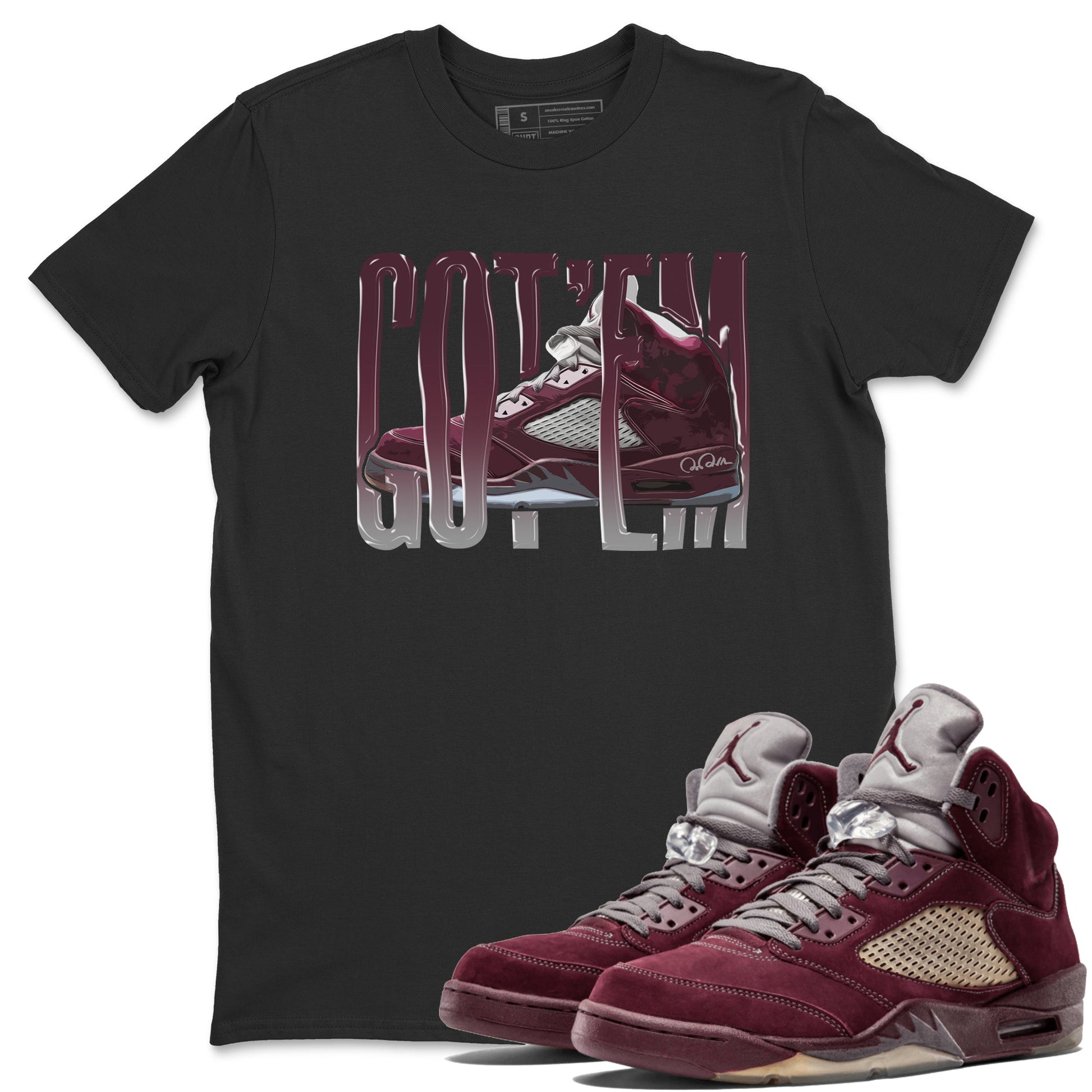 Air Jordan 5 Burgundy Sneaker Match Tees Wiggling Gotem Sneaker Tees AJ5 Burgundy Sneaker Release Tees Unisex Shirts Black 1