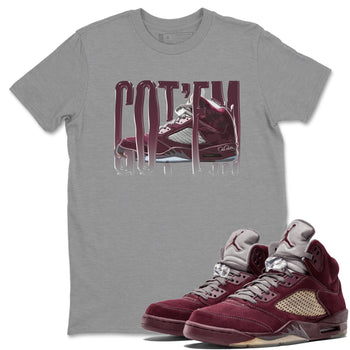 Air Jordan 5 Burgundy Sneaker Match Tees Wiggling Gotem Sneaker Tees AJ5 Burgundy Sneaker Release Tees Unisex Shirts Heather Grey 1