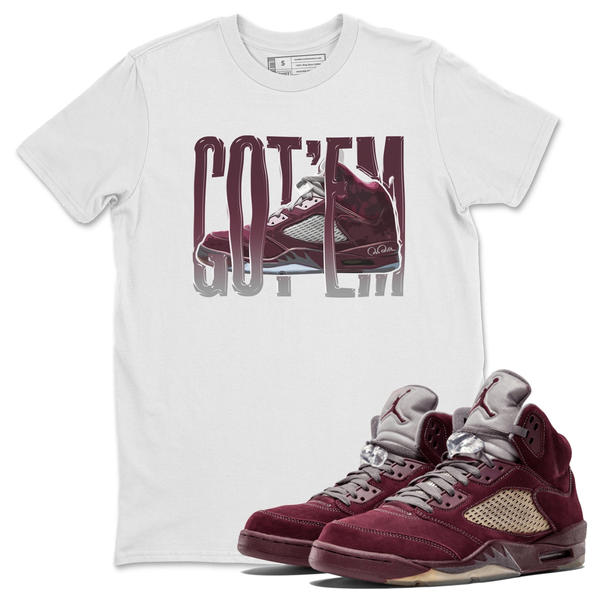 Air Jordan 5 Burgundy Sneaker Match Tees Wiggling Gotem Sneaker Tees AJ5 Burgundy Sneaker Release Tees Unisex Shirts White 1
