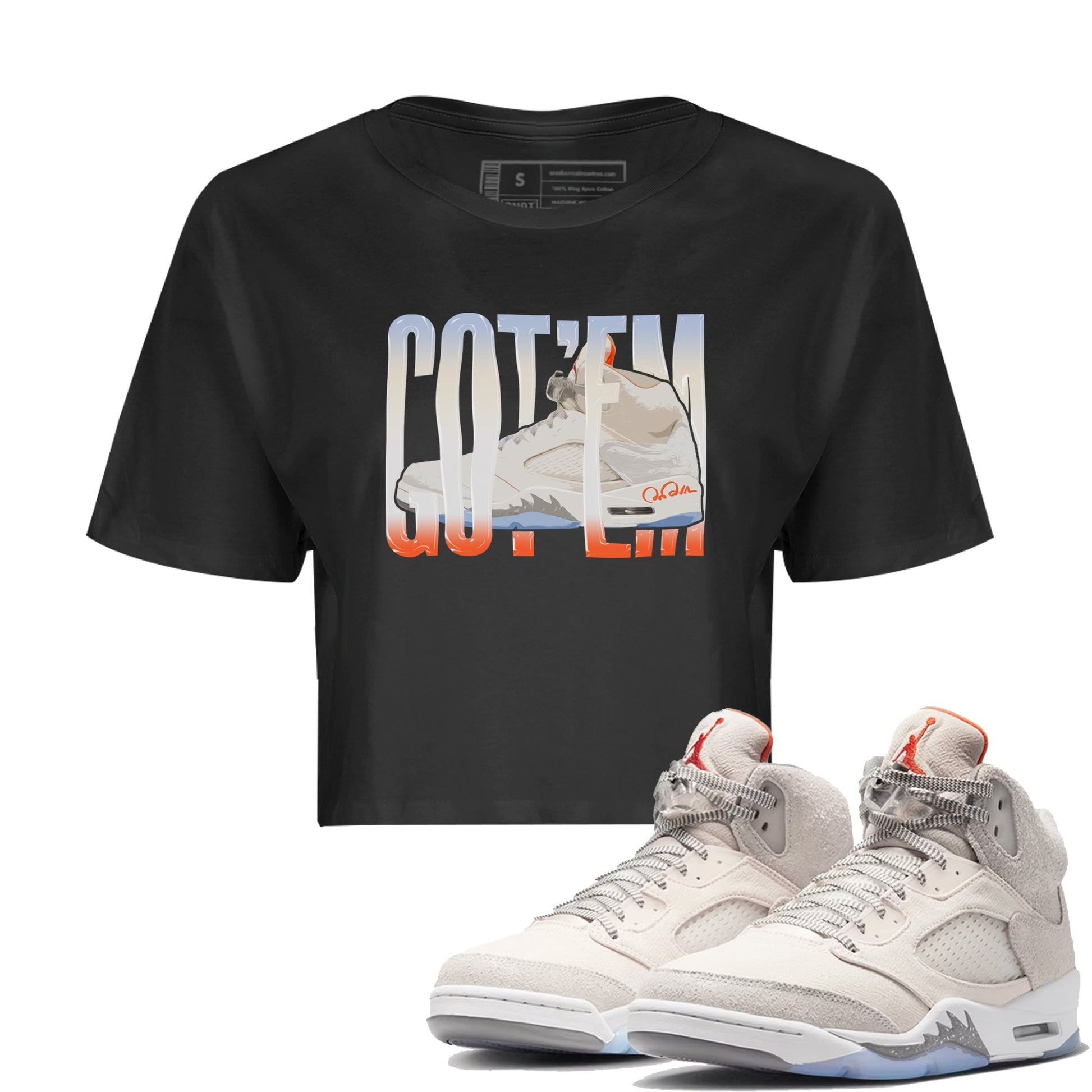 Air Jordan 5 Craft Sneaker Match Tees Wiggling Gotem Sneaker Tees AJ5 SE Craft Sneaker Release Tees Women's Shirts Black 1
