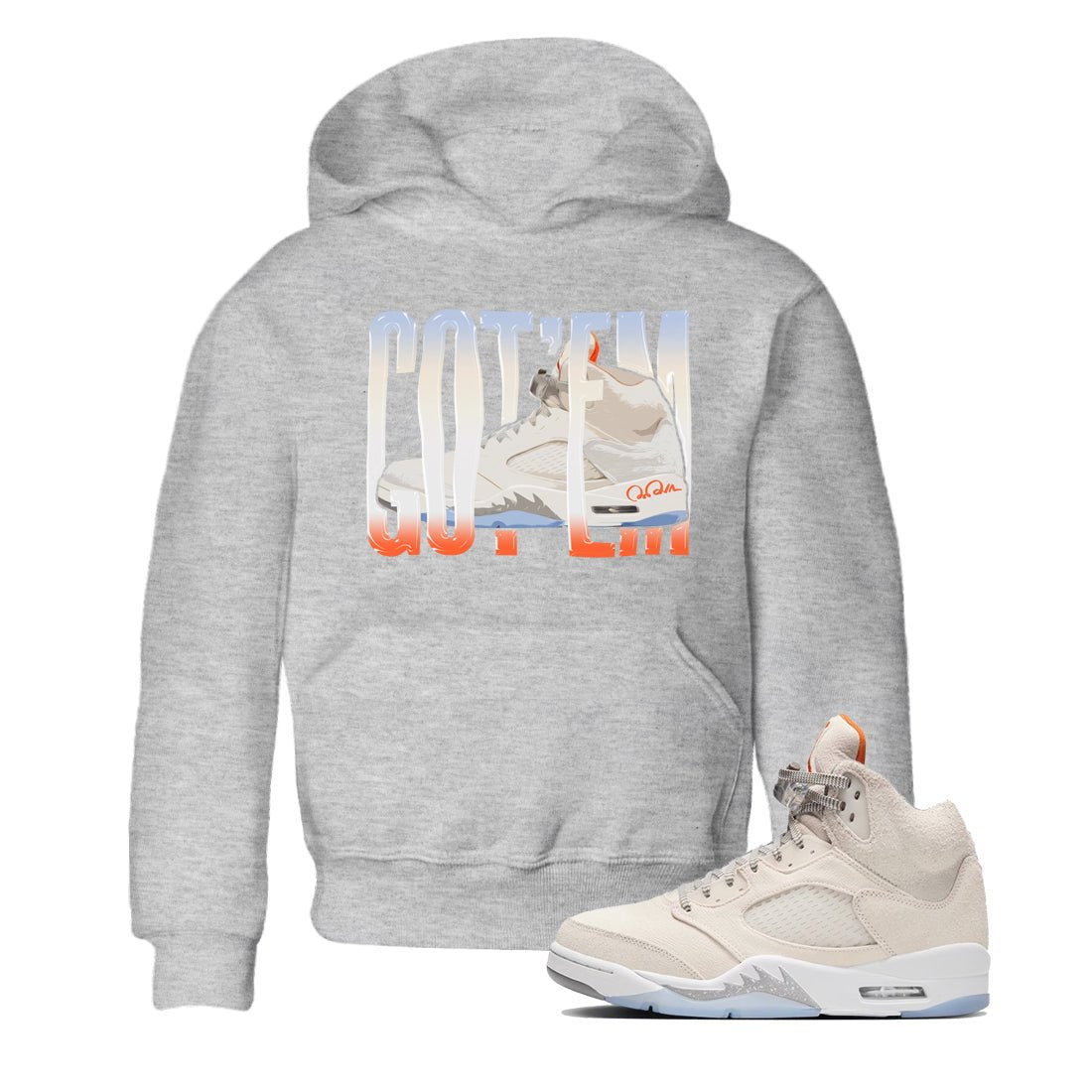 Air Jordan 5 Craft Sneaker Match Tees Wiggling Gotem Sneaker Tees AJ5 SE Craft Sneaker Release Tees Kids Shirts Heather Grey 1