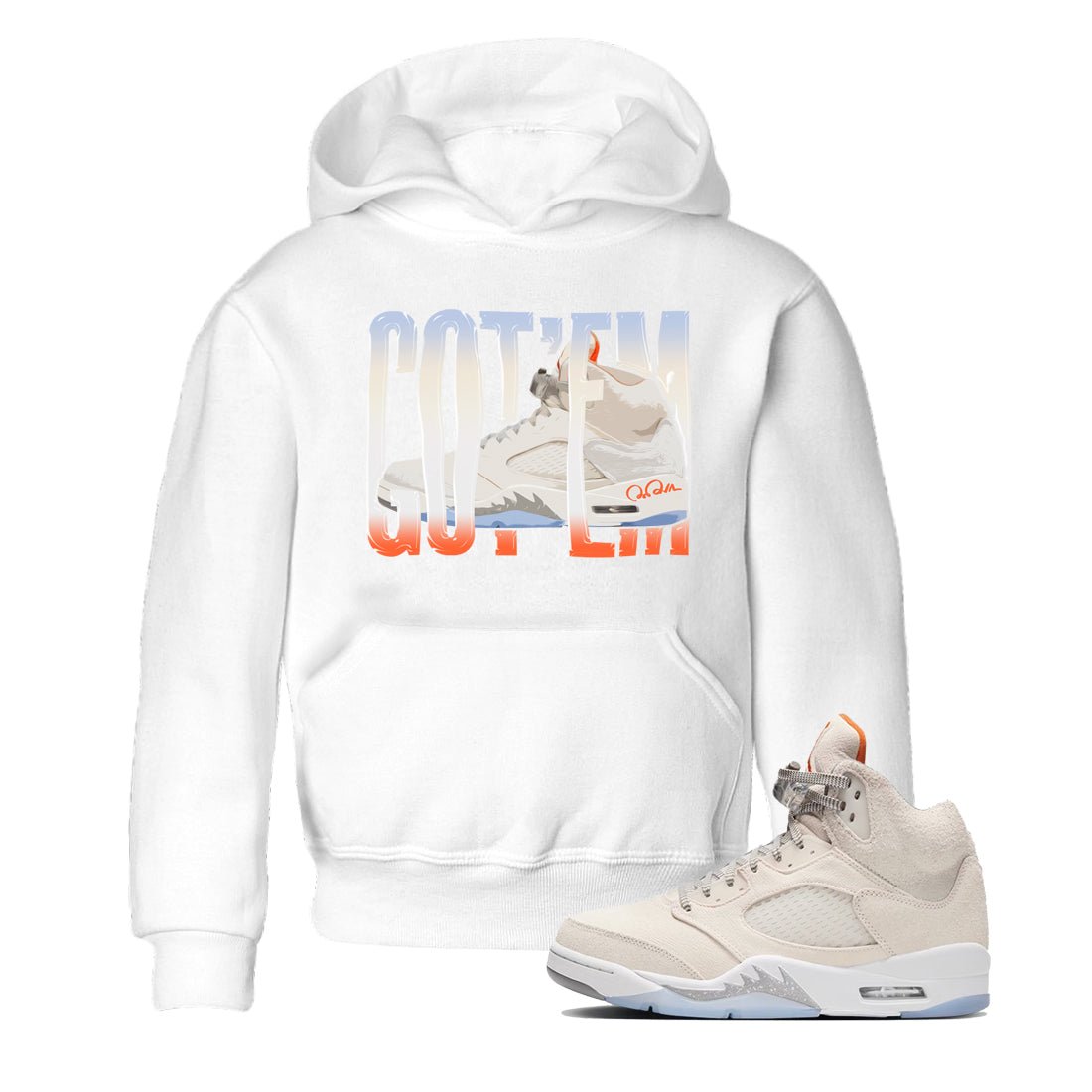 Air Jordan 5 Craft Sneaker Match Tees Wiggling Gotem Sneaker Tees AJ5 SE Craft Sneaker Release Tees Kids Shirts White 1