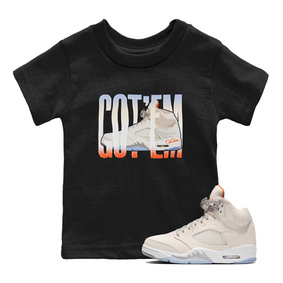 Air Jordan 5 Craft Sneaker Match Tees Wiggling Gotem Sneaker Tees AJ5 SE Craft Sneaker Release Tees Kids Shirts Black 1