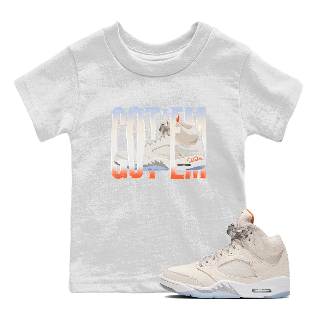 Air Jordan 5 Craft Sneaker Match Tees Wiggling Gotem Sneaker Tees AJ5 SE Craft Sneaker Release Tees Kids Shirts White 1