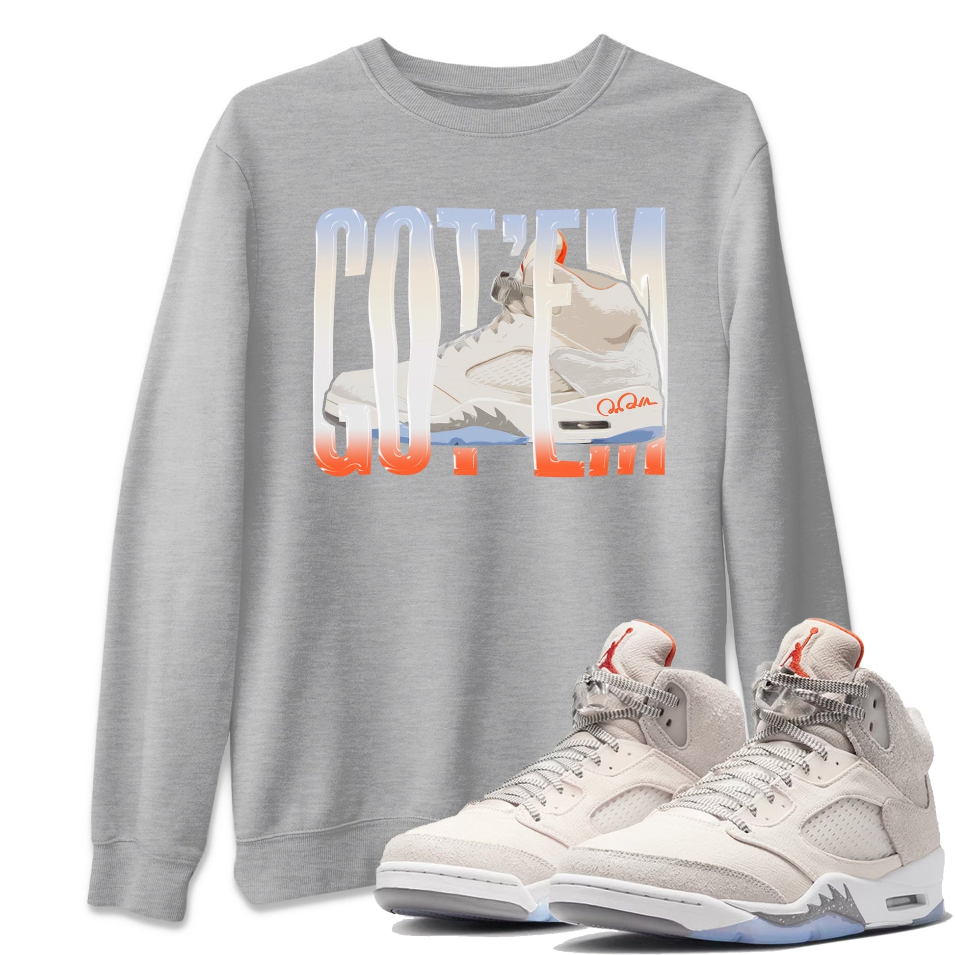 Air Jordan 5 Craft Sneaker Match Tees Wiggling Gotem Sneaker Tees AJ5 SE Craft Sneaker Release Tees Unisex Shirts Heather Grey 1