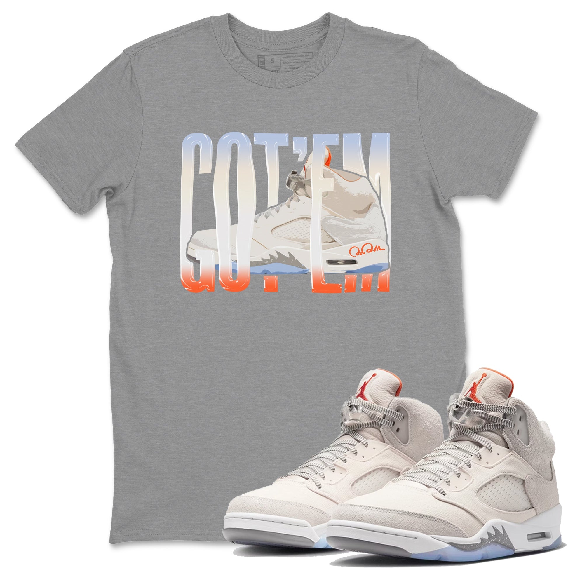 Air Jordan 5 Craft Sneaker Match Tees Wiggling Gotem Sneaker Tees AJ5 SE Craft Sneaker Release Tees Unisex Shirts Heather Grey 1