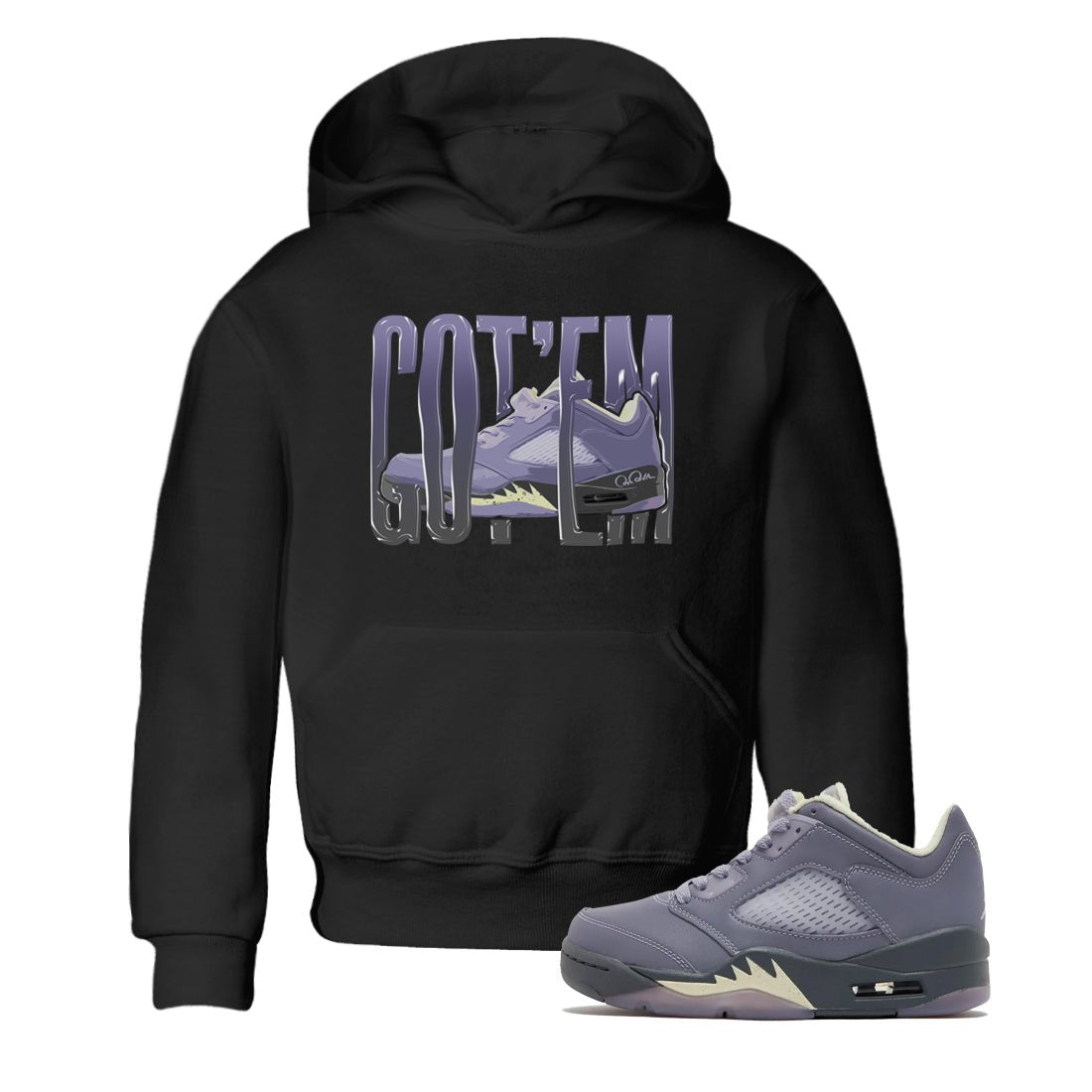 Air Jordan 5 Indigo Haze Sneaker Match Tees Wiggling Gotem Sneaker Tees AJ5 Indigo Haze Sneaker Release Tees Kids Shirts Black 1