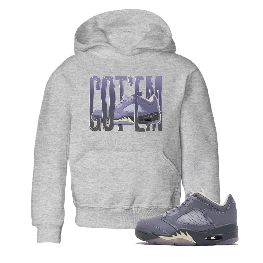 Air Jordan 5 Indigo Haze Sneaker Match Tees Wiggling Gotem Sneaker Tees AJ5 Indigo Haze Sneaker Release Tees Kids Shirts Heather Grey 1