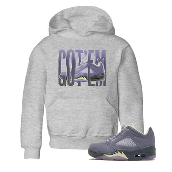 Air Jordan 5 Indigo Haze Sneaker Match Tees Wiggling Gotem Sneaker Tees AJ5 Indigo Haze Sneaker Release Tees Kids Shirts Heather Grey 1