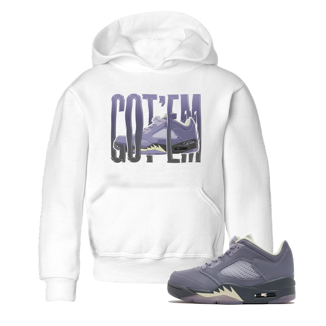 Air Jordan 5 Indigo Haze Sneaker Match Tees Wiggling Gotem Sneaker Tees AJ5 Indigo Haze Sneaker Release Tees Kids Shirts White 1
