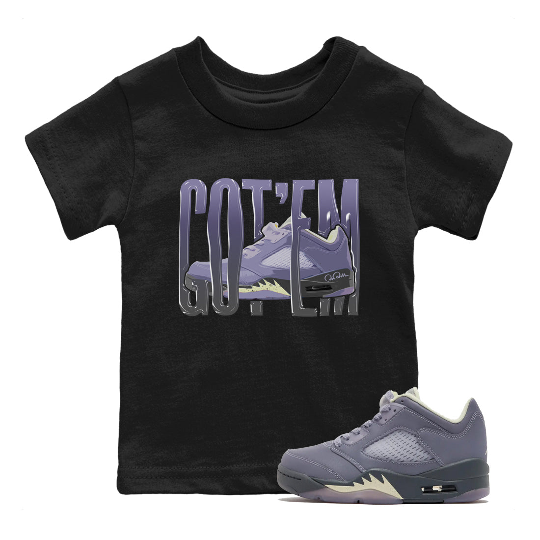 Air Jordan 5 Indigo Haze Sneaker Match Tees Wiggling Gotem Sneaker Tees AJ5 Indigo Haze Sneaker Release Tees Kids Shirts Black 1