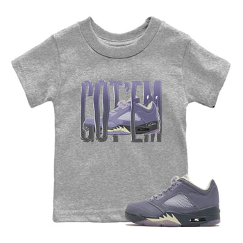 Air Jordan 5 Indigo Haze Sneaker Match Tees Wiggling Gotem Sneaker Tees AJ5 Indigo Haze Sneaker Release Tees Kids Shirts Heather Grey 1