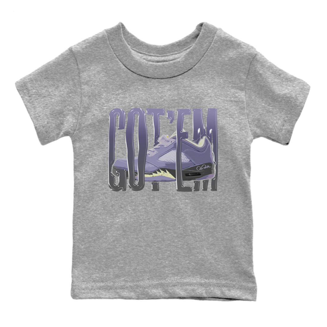 Air Jordan 5 Indigo Haze Sneaker Match Tees Wiggling Gotem Sneaker Tees AJ5 Indigo Haze Sneaker Release Tees Kids Shirts Heather Grey 2