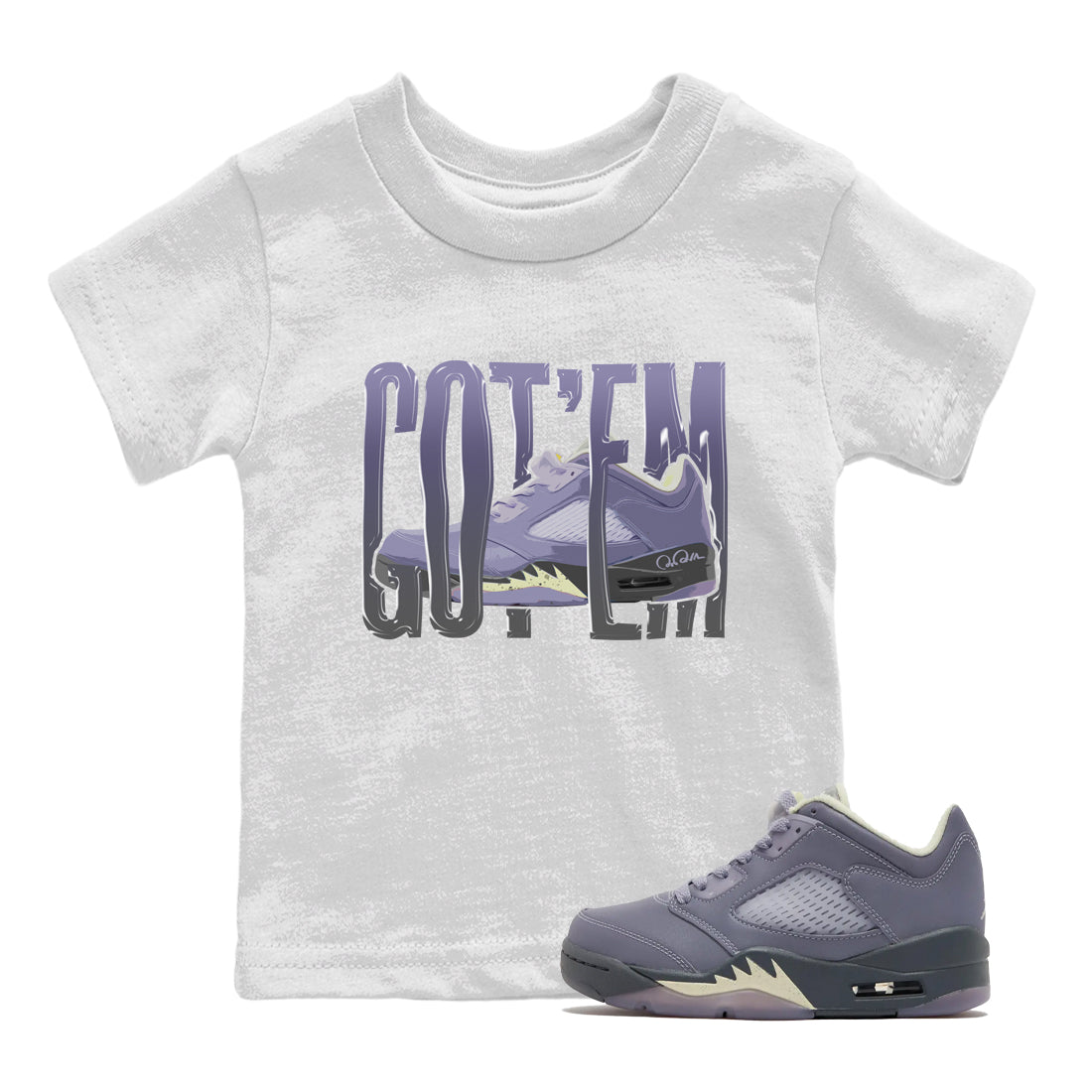 Air Jordan 5 Indigo Haze Sneaker Match Tees Wiggling Gotem Sneaker Tees AJ5 Indigo Haze Sneaker Release Tees Kids Shirts White 1
