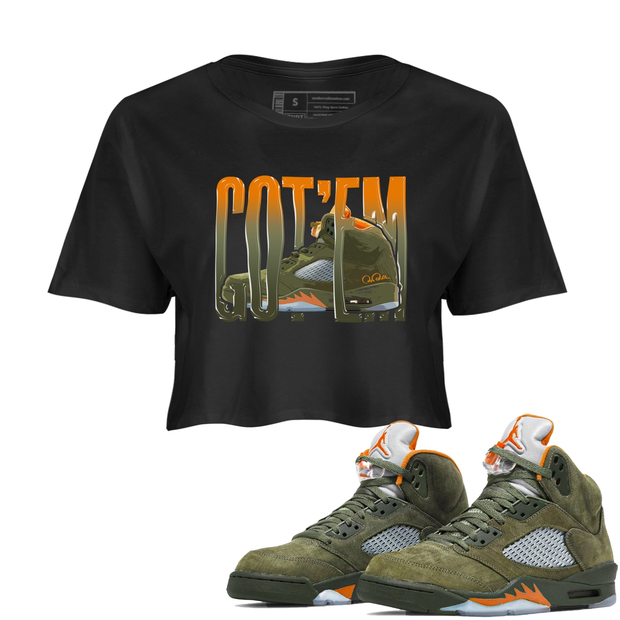 5s Olive shirt to match jordans Wiggling Gotem sneaker tees Air Jordan 5 Olive SNRT Sneaker Release Tees Black 1 crop length shirt