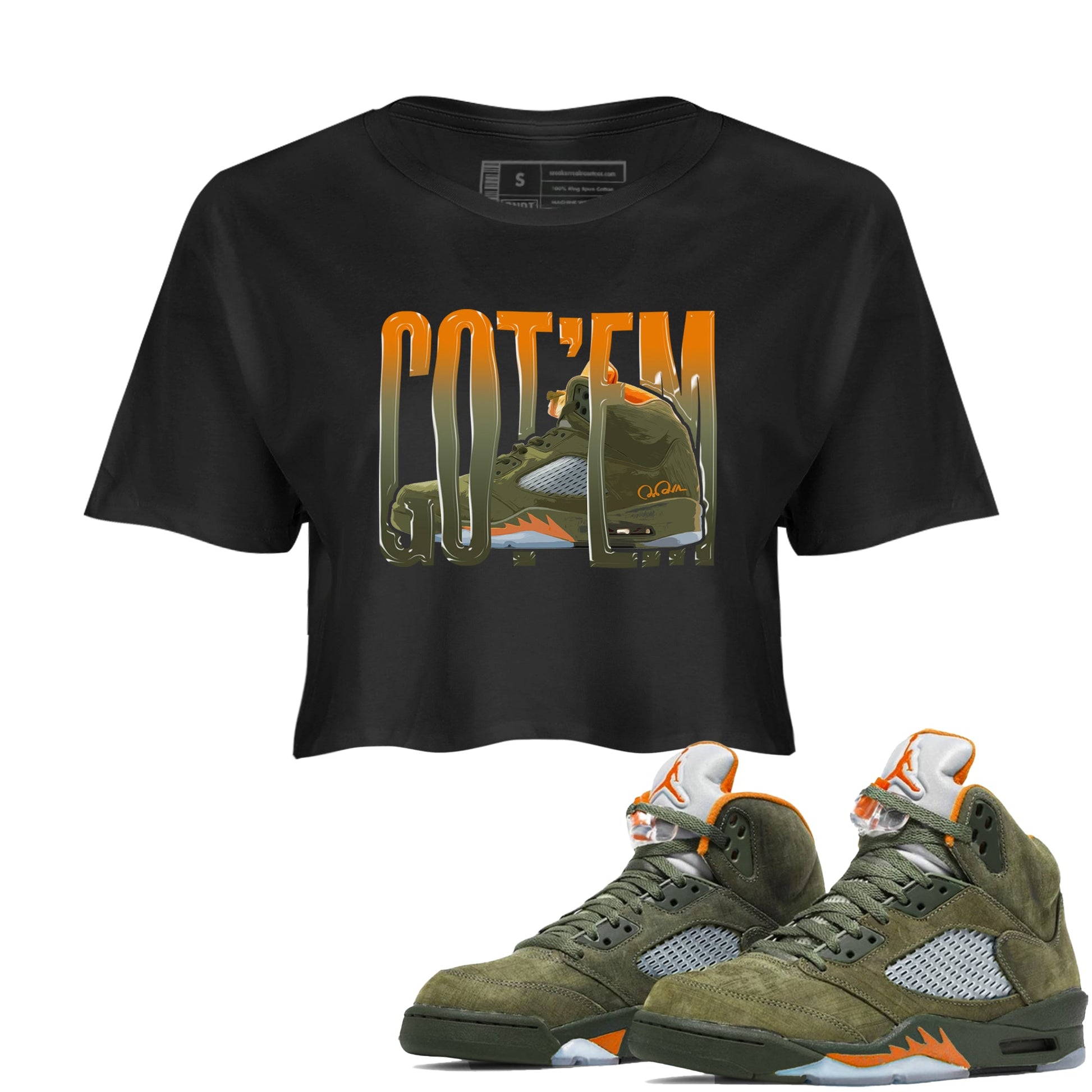 5s Olive shirt to match jordans Wiggling Gotem sneaker tees Air Jordan 5 Olive SNRT Sneaker Release Tees Black 1 crop length shirt