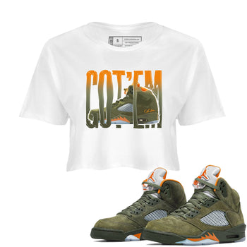 5s Olive shirt to match jordans Wiggling Gotem sneaker tees Air Jordan 5 Olive SNRT Sneaker Release Tees White 1 crop length shirt
