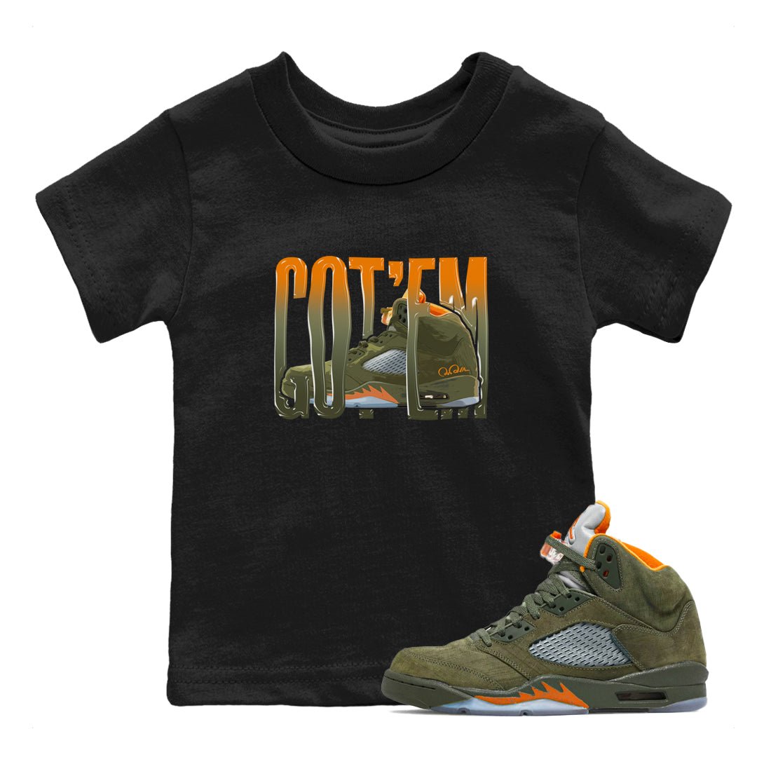 5s Olive shirt to match jordans Wiggling Gotem sneaker tees Air Jordan 5 Olive SNRT sneaker release tees baby toddler Black 1 cotton Shirt