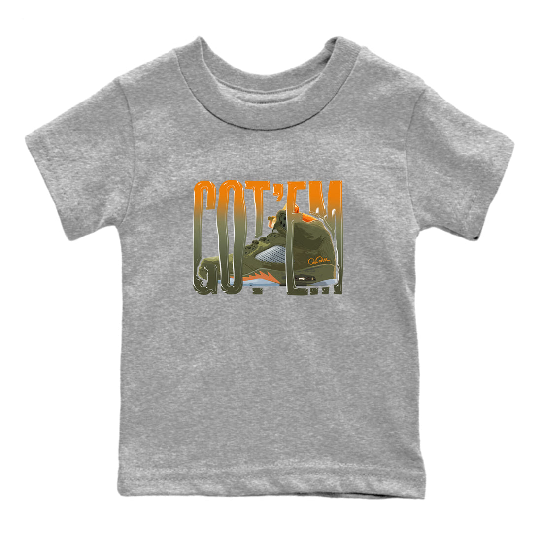 5s Olive shirt to match jordans Wiggling Gotem sneaker tees Air Jordan 5 Olive SNRT sneaker release tees baby toddler Heather Grey 2 cotton Shirt