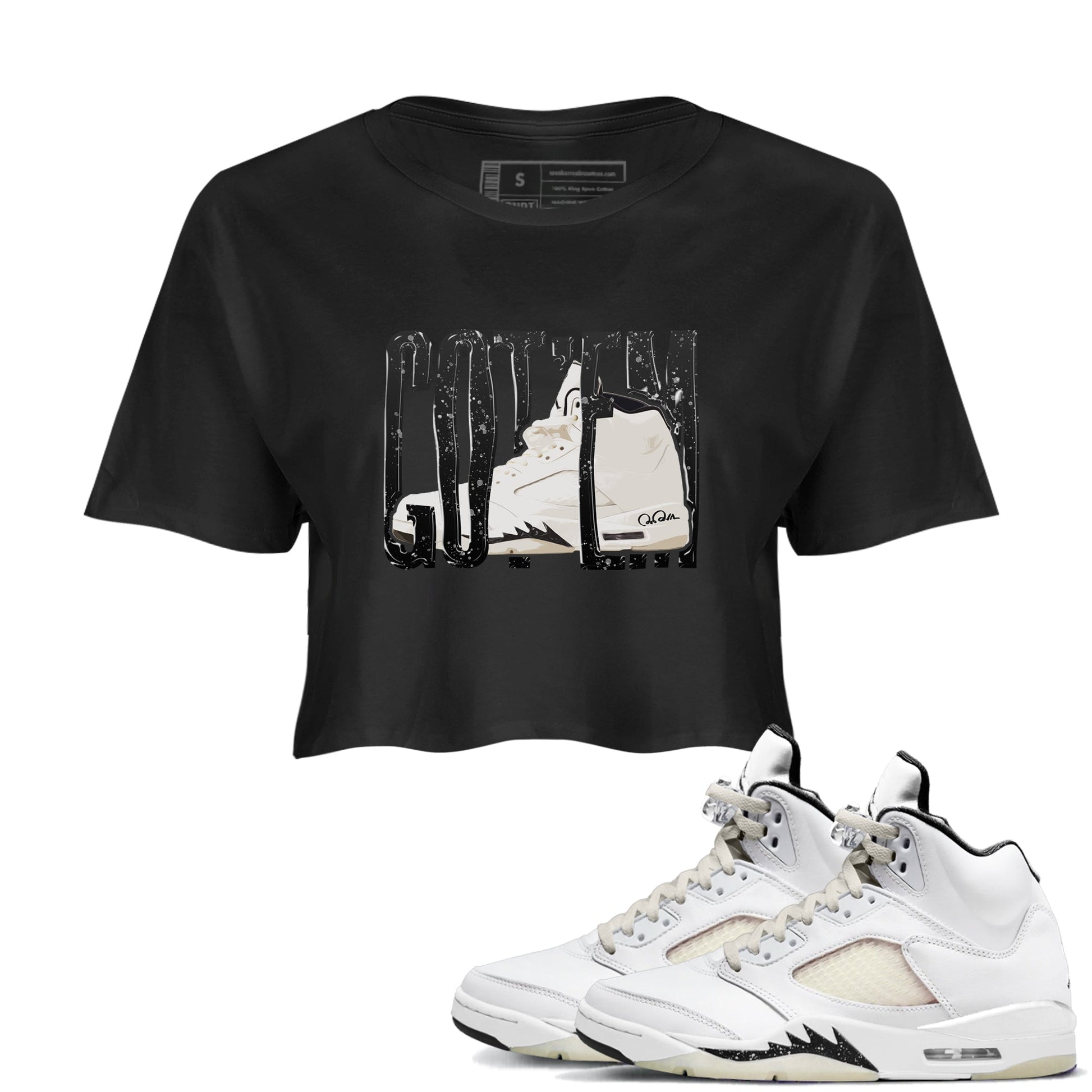 5s Sail shirt to match jordans Wiggling Gotem sneaker tees Air Jordan 5 Sail SNRT Sneaker Release Tees Black 1 crop length shirt