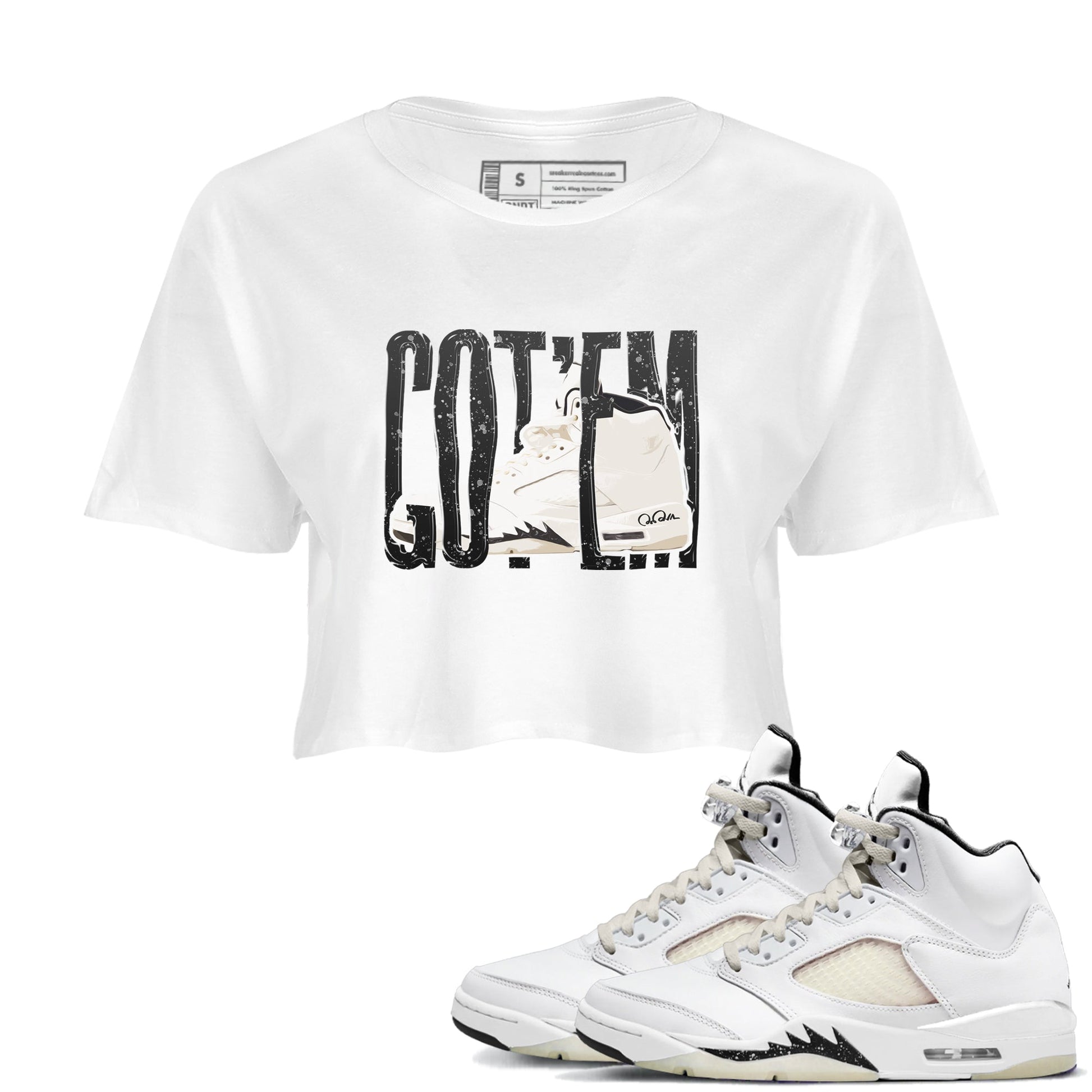 5s Sail shirt to match jordans Wiggling Gotem sneaker tees Air Jordan 5 Sail SNRT Sneaker Release Tees White 1 crop length shirt
