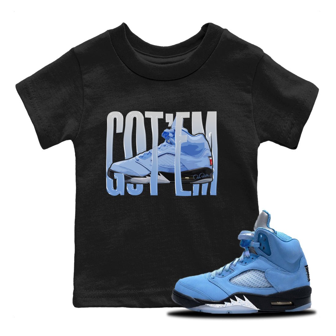 Jordan 5 UNC Jordan Shirts Wiggling Gotem Sneaker Tees AJ5 UNC Sneaker Release Tees Kids Shirts Black 1