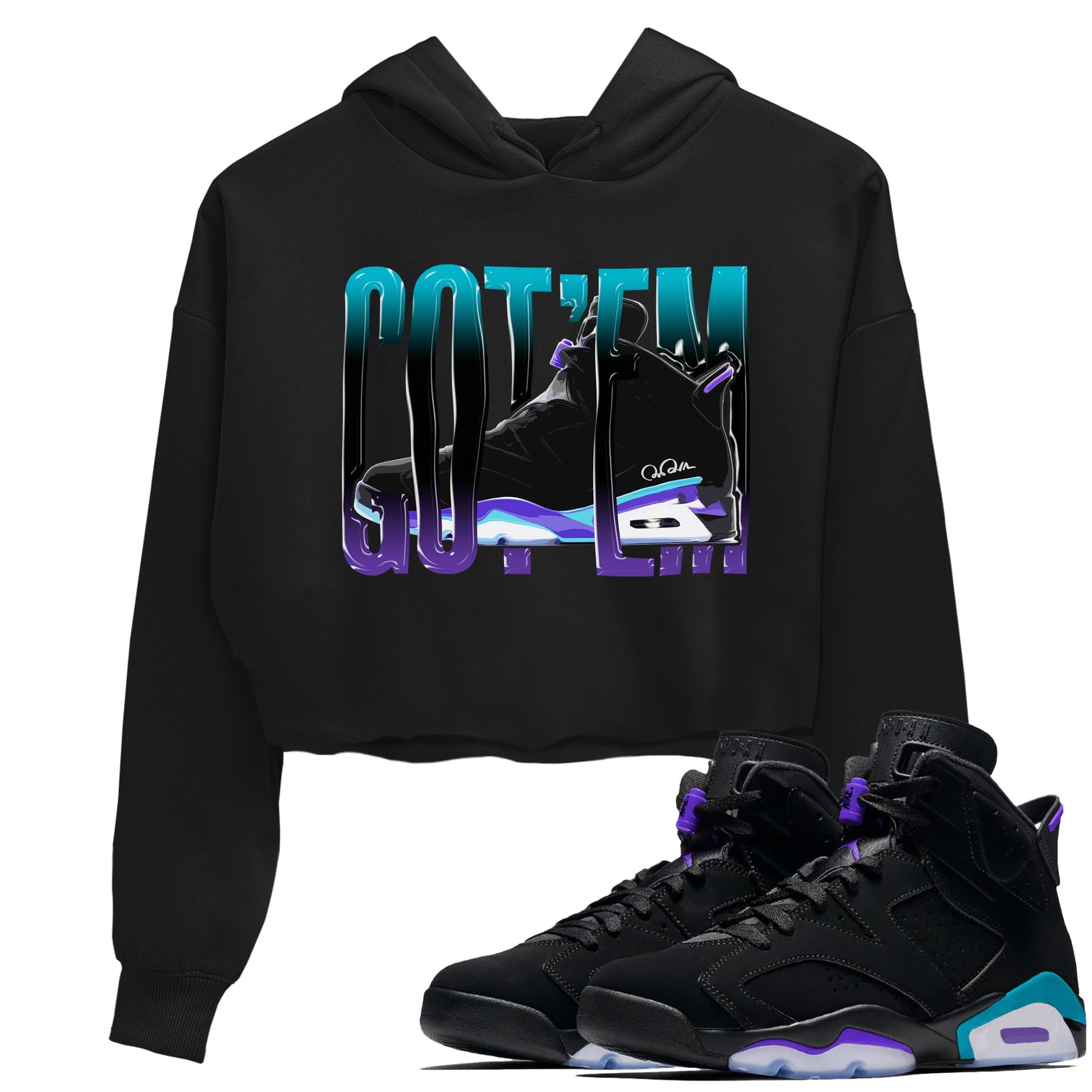 Air Jordan 6 Aqua Sneaker Match Tees Wiggling Gotem Sneaker Tees AJ6 Aqua Sneaker Release Tees Women's Shirts Black 1